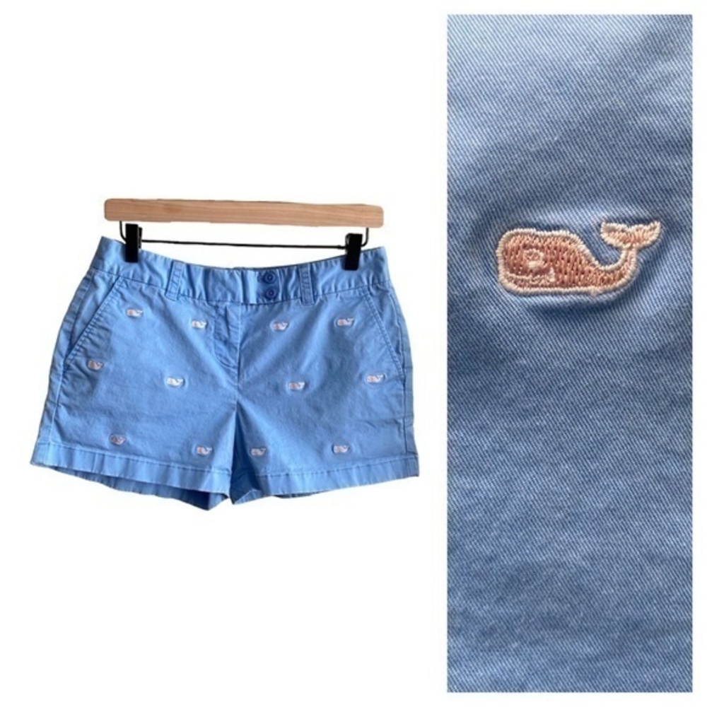 Vineyard Vines Light Blue Pink Whale Embroidered Washed Dayboat Shorts 4